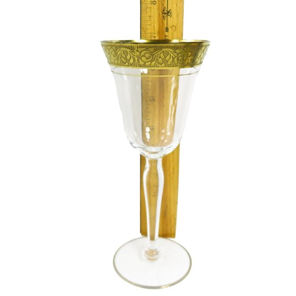 Vintage TWO (2) Tiffin? Minton? Gold Encrusted Band Clear Smooth 6.75" Glasses - Picture 14 of 15